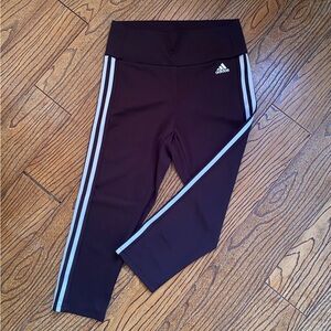 Adidas Black Capri Leggings with White Stripes
